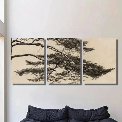 3pcs Chinese Zen Pine Trees Decoration  Wall Art Set Canvas Unframed - High Quality Print 100% Australian Made Wall Canvas