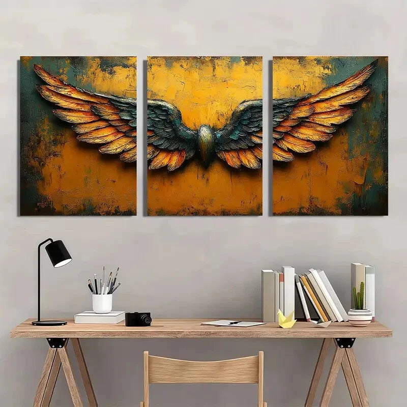 3pcs Rustic Angel Wings Painting Metal Print Ready to Hang Art