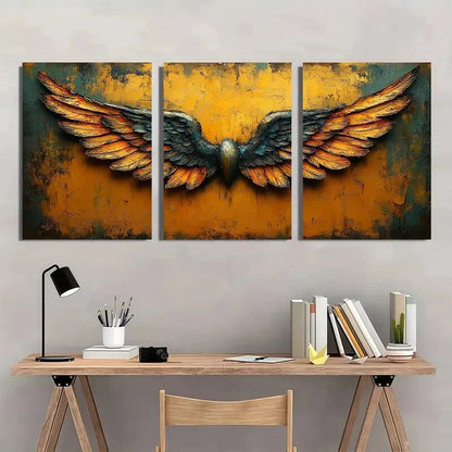 3pcs Rustic Angel Wings Painting Metal Print Ready to Hang Art