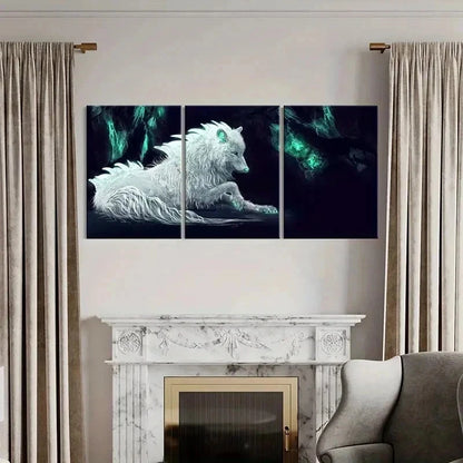 3pcs White Wolf Modern Fantasy Animal Wall Art Set Canvas Framed 40x60cm - High Quality Print 100% Australian Made Wall Canvas Ready to Hang