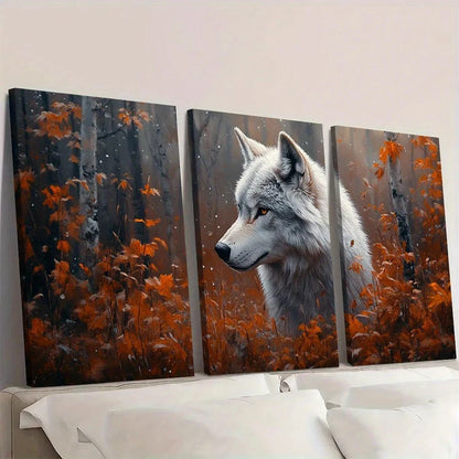 3pcs Winter Wolf & Forest Painting Wall Art Set Canvas Framed 60x90cm - High Quality Print 100% Australian Made Wall Canvas Ready to Hang