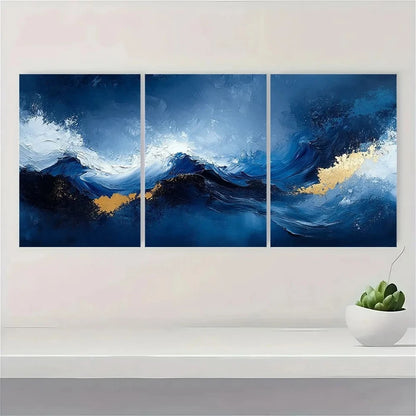 3pcs Abstract Blue White Black and Gray Metal Print Ready to Hang Art