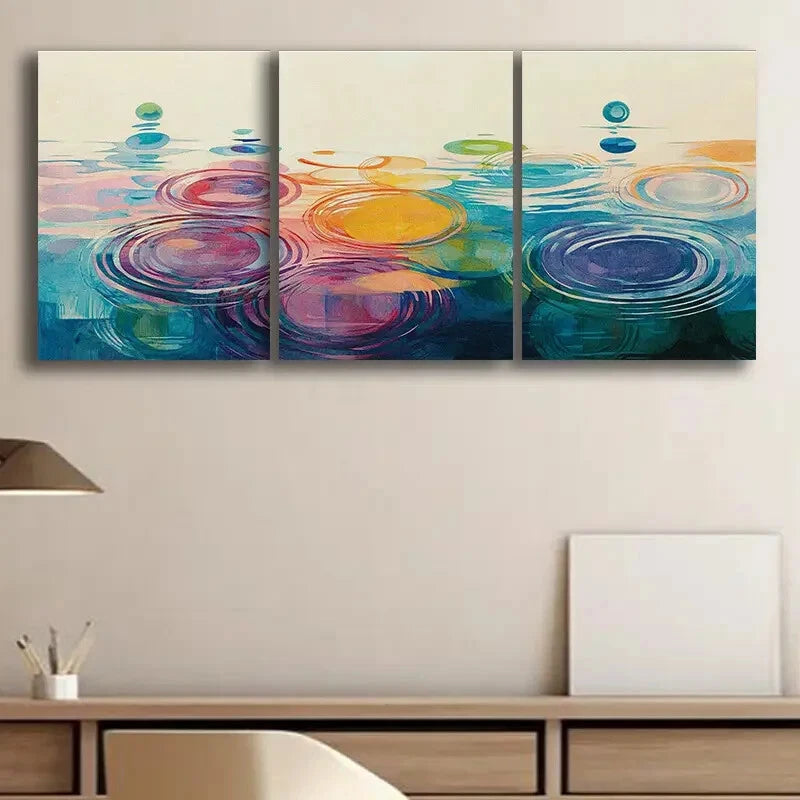 3pcs Colorful Raindrops Blue Yellow Metal Print Ready to Hang Art