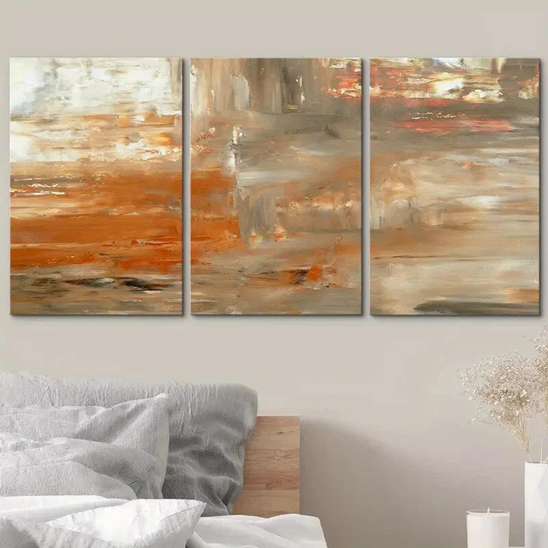 3pcs Orange Abstract Decorative Metal Print Ready to Hang Art