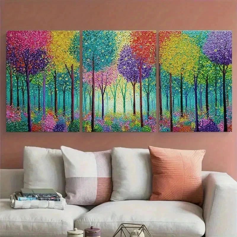 3pcs Colorful Tree Textured Abstract Perfect  Wall Art Set Canvas Framed 40x60cm - High Quality Print 100% Australian Made Wall Canvas Ready to Hang