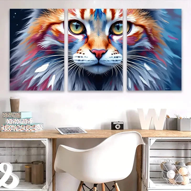 3pcs Colorful Cat Artwork Wall Art Set Canvas Framed 60x90cm - High Quality Print 100% Australian Made Wall Canvas Ready to Hang