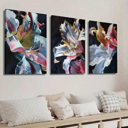 3pcs Golden Pink Lily Flower Petals & Dewdrops Wall Art Set Canvas Unframed - High Quality Print 100% Australian Made Wall Canvas