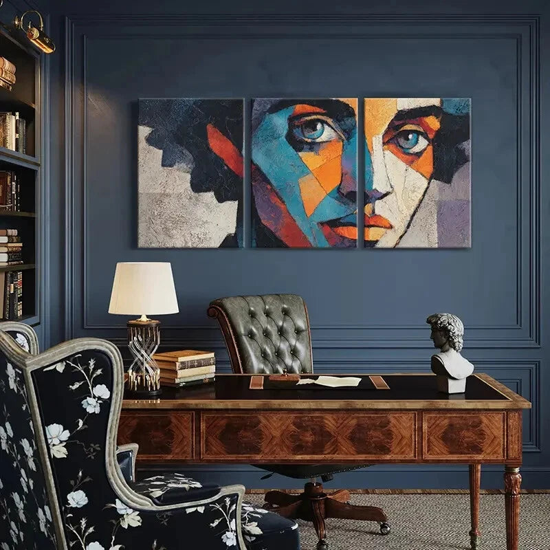 3pcs Abstract Art Vibrant Colors Bold Lines Metal Print Ready to Hang Art