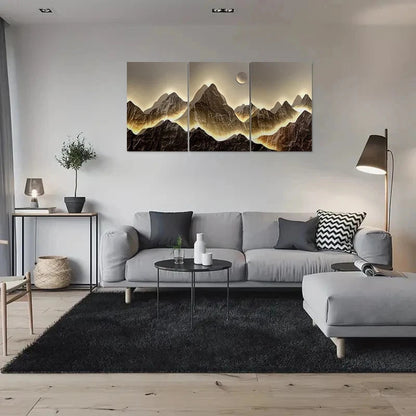 3pcs Modern Abstract Mountain Golden Themed Metal Print Ready to Hang Art