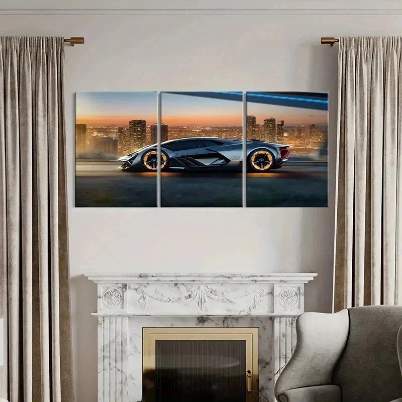3pcs Black Lamborghini Super Car Vehicle Wall Art Canvas Unframed - High Quality Print 100% Australian Made Wall Canvas