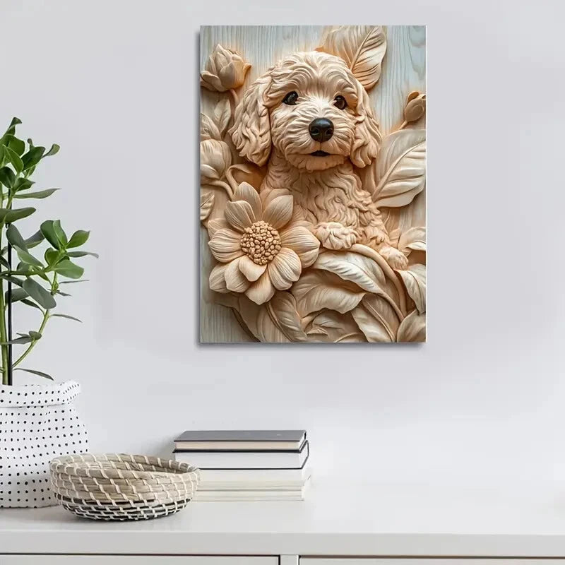 Apricot Cockapoo Surrounded by Heart Painting 40x60cm Metal Print Ready to Hang