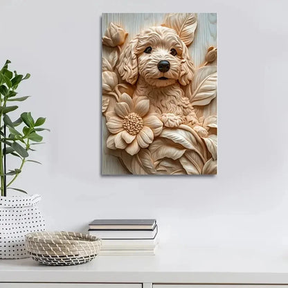 Apricot Cockapoo Surrounded by Heart Painting 40x60cm Metal Print Ready to Hang