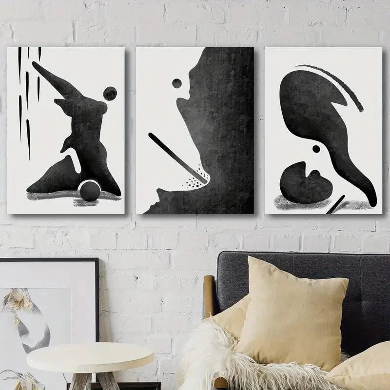 3pcs Black Abstract Human Shape Décor Perfect Wall Art Set Canvas Framed 40x60cm - High Quality Print 100% Australian Made Wall Canvas Ready to Hang