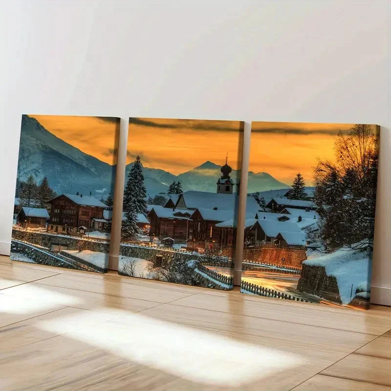 3pcs Winter Landscape Snow Scene Wall Art Set Canvas Framed 40x60cm - High Quality Print 100% Australian Made Wall Canvas Ready to Hang