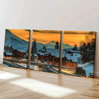 3pcs Winter Landscape Snow Scene Wall Art Set Canvas Framed 40x60cm - High Quality Print 100% Australian Made Wall Canvas Ready to Hang