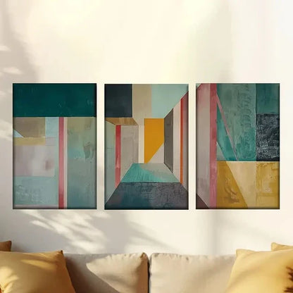 3pcs Abstract Geometric Vibrant Colorful Modern Wall Art Canvas Unframed - High Quality Print 100% Australian Made Wall Canvas