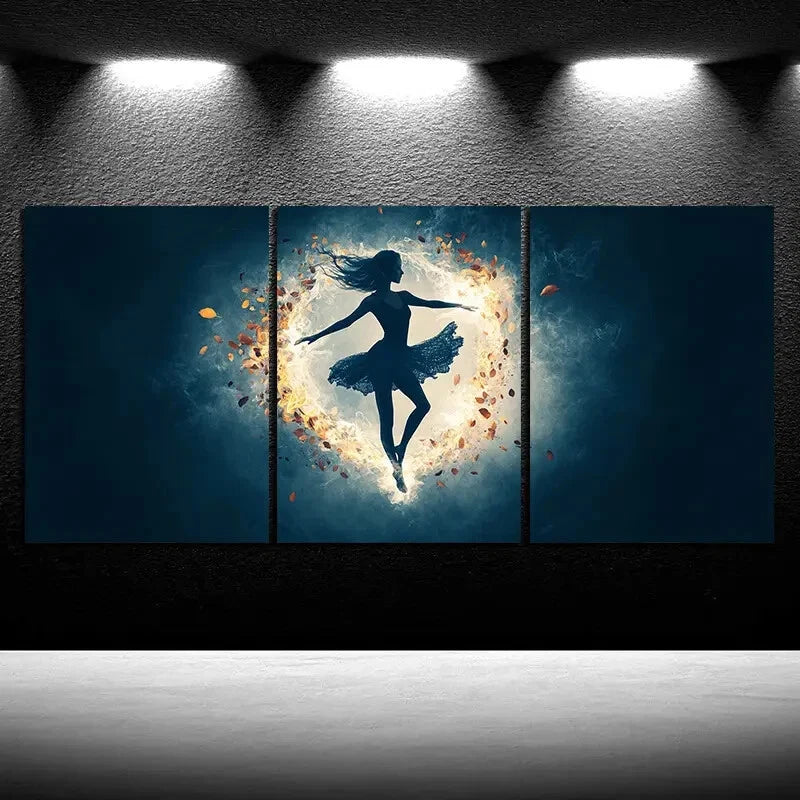 3pcs A Woman Dancing in The Wind Moonlight Metal Print Ready to Hang Art