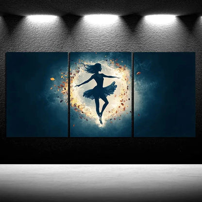 3pcs A Woman Dancing in The Wind Moonlight Metal Print Ready to Hang Art