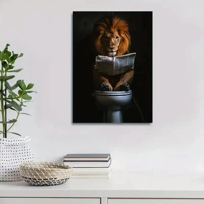 Contemporary Lion Reading Lion Painting 40x60cm Metal Print Ready to Hang