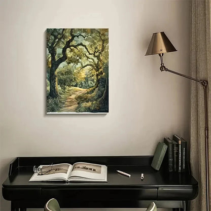 Vibrant Oak Forest Scene with Sunlit Painting  40x60cm Metal Print Ready to Hang