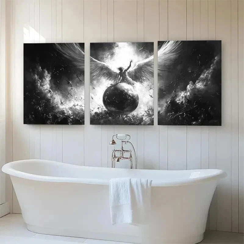3pcs Angelic Warrior Black And White Perfect Wall Art Set Canvas Framed 40x60cm - High Quality Print 100% Australian Made Wall Canvas Ready to Hang