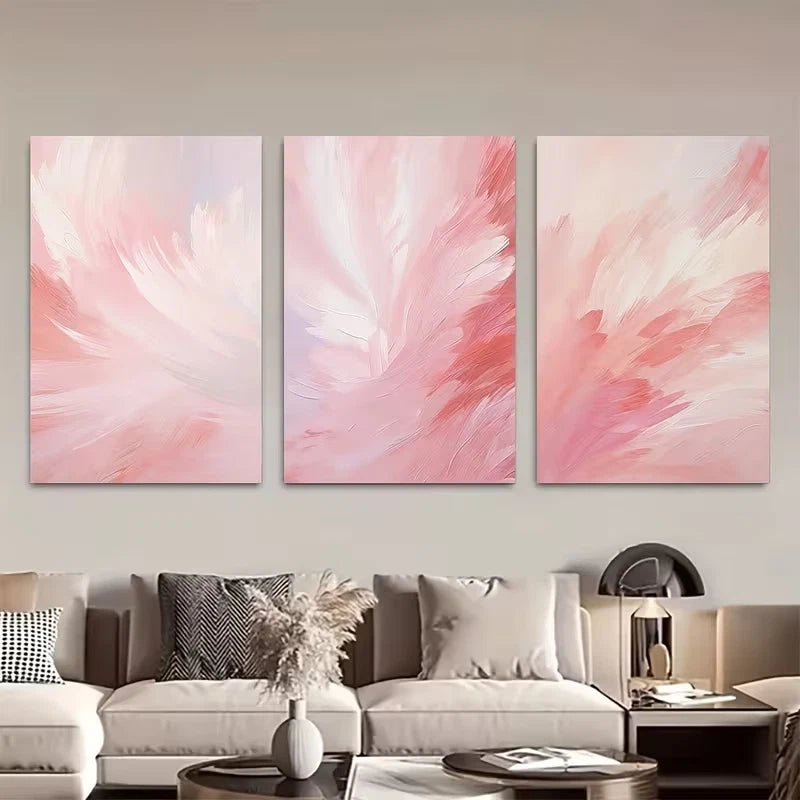 3pcs Pink and White Abstract Brush Stroke Wall Art Set Canvas Framed 60x90cm - High Quality Print 100% Australian Made Wall Canvas Ready to Hang