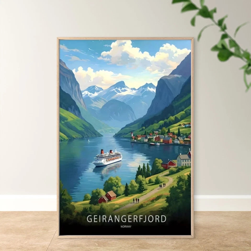 Geirangerfjord Norway Decoration Travel Poster Print Wall Art