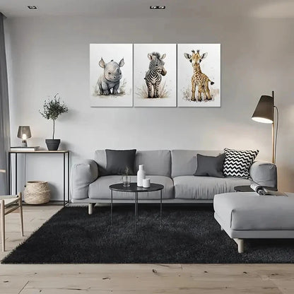 3pcs Adorable Youngsters Animal Zebra Giraffe Metal Print Ready to Hang Art
