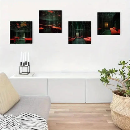 4pcs Chic Mirror Hallway Wall Art Canvas Framed