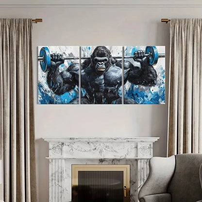 3pcs Gorilla Weightlifting Abstract Fitness Metal Print Ready to Hang Art