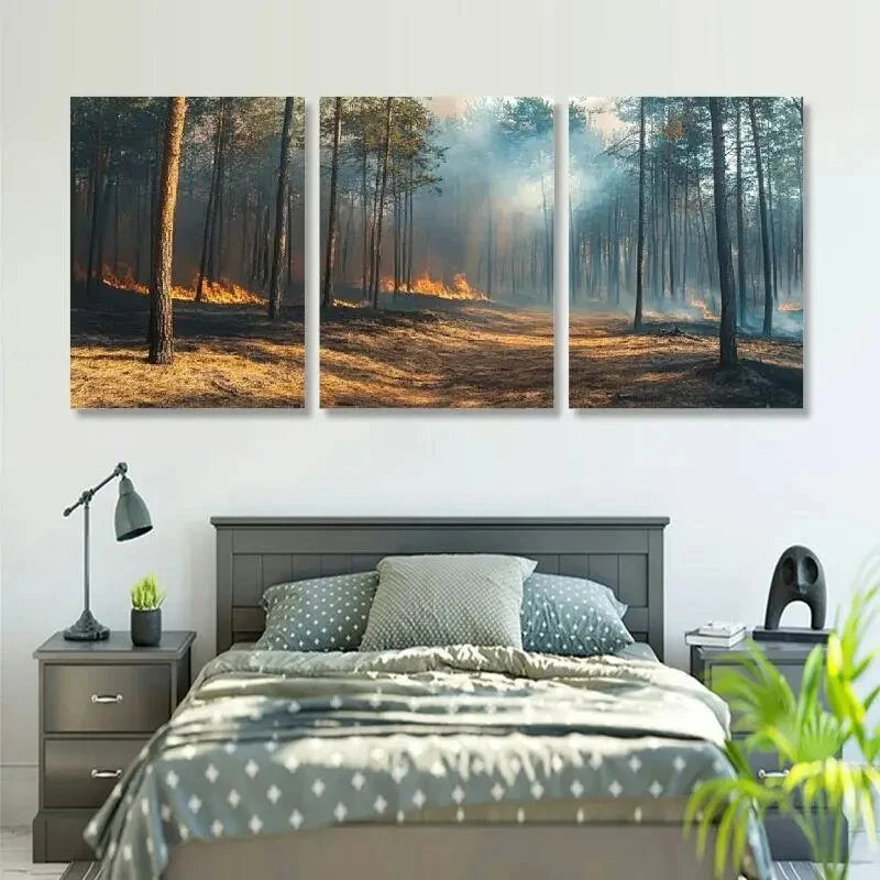 3pcs Smoke Modern Forest Contemporary Nature Metal Print Ready to Hang Art