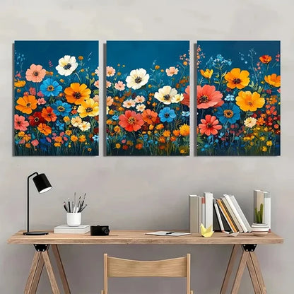 3pcs Vibrant Wildflower Giclée Gouache Wall Art Set Canvas Unframed - High Quality Print 100% Australian Made Wall Canvas