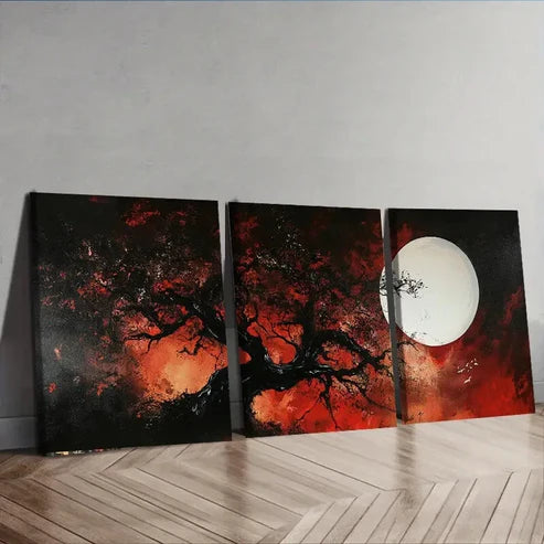 3pcs Abstract Tree and White Moon Nature Perfect Wall Art Set Canvas Unframed - High Quality Print 100% Australian Made Wall Canvas