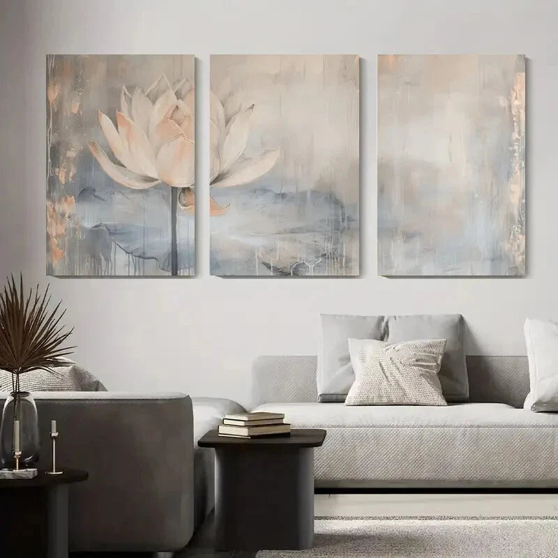 3pcs Abstract Watercolor Floral Lotus Flower Metal Print Ready to Hang Art
