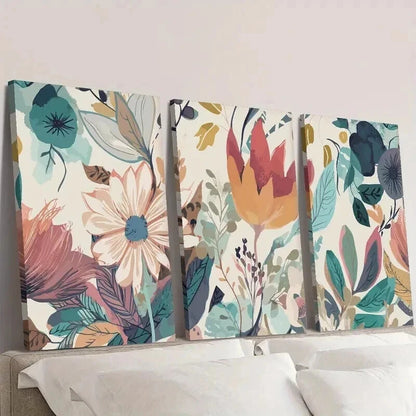 3pcs Boho Floral Vibrant Flowers & Leaves Wall Art Set Canvas Framed 40x60cm - High Quality Print 100% Australian Made Wall Canvas Ready to Hang