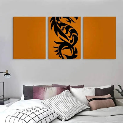 3pcs Black & Orange Modern Tribal Dragon   Wall Art Set Canvas Framed 60x90cm - High Quality Print 100% Australian Made Wall Canvas Ready to Hang
