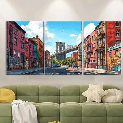 3pcs Vibrant Urban Landscape with Iconic Metal Print Ready to Hang Art