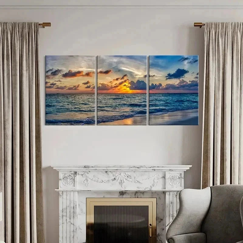 3pcs Natural Seaside Sunset Landscape Wall Art Set Canvas Framed 40x60cm - High Quality Print 100% Australian Made Wall Canvas Ready to Hang