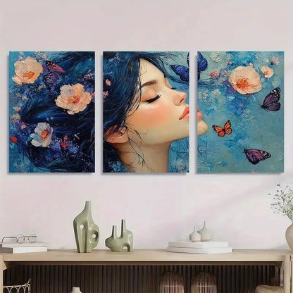 3pcs Abstract Flowers And Butterflies Perfect Wall Art Set Canvas Framed 40x60cm - High Quality Print 100% Australian Made Wall Canvas Ready to Hang