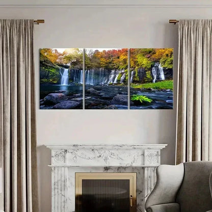 3pcs Vibrant Autumn Waterfall Landscape Wall Art Canvas Unframed – High Quality Print 100% Australian Made Wall Canvas