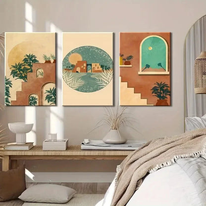 3pcs Palm Trees Arches & Moonlit Skies Metal Print Ready to Hang Art