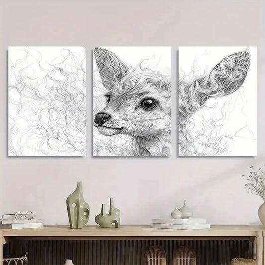 3pcs Cute Cat Line Drawing Whimsical Metal Print Ready to Hang Art