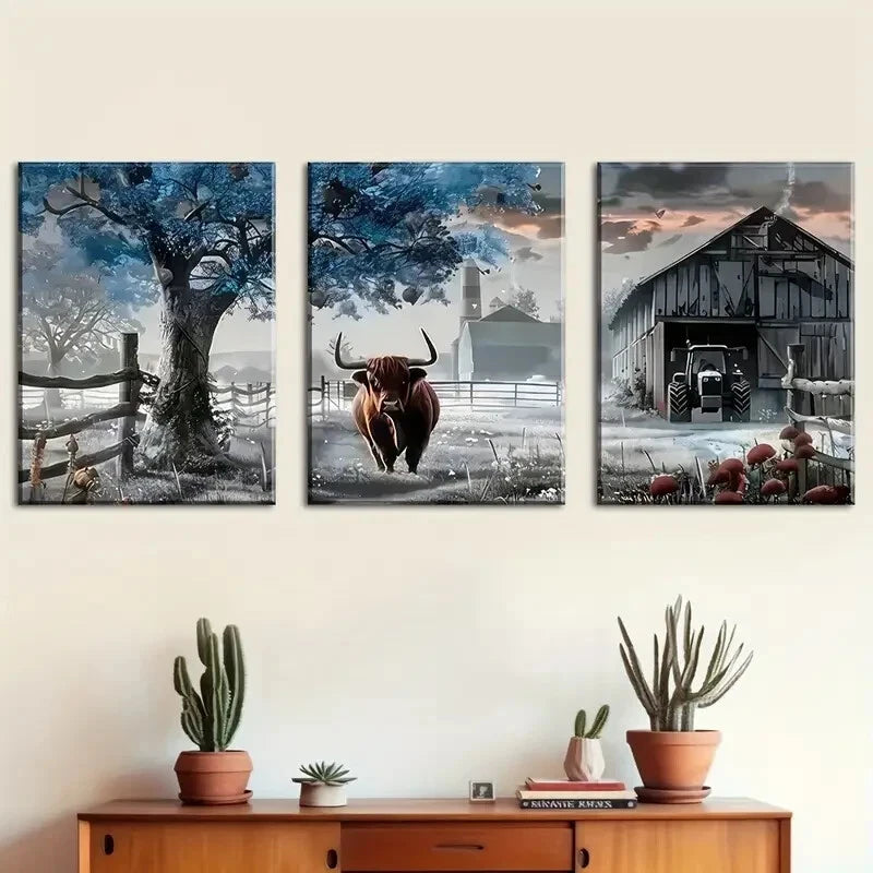 3pcs Old Cow Farmhouse Country Animals Metal Print Ready to Hang Art