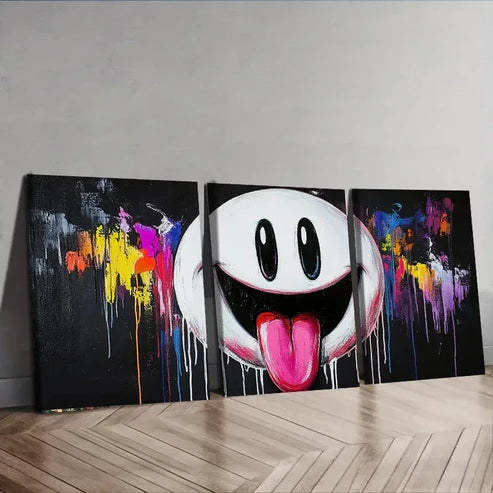 3pcs Ghostly Smile Funny Colorful Sky Perfect Wall Art Set Canvas Unframed - High Quality Print 100% Australian Made Wall Canvas