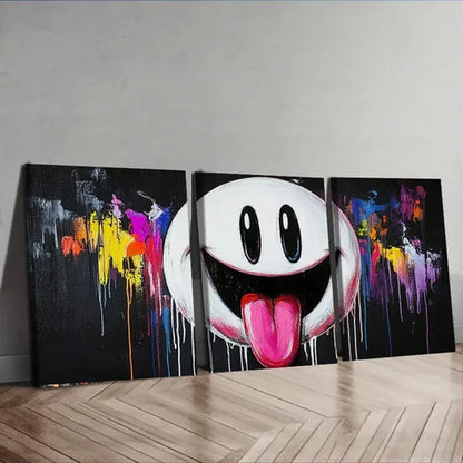 3pcs Ghostly Smile Funny Colorful Sky Perfect Wall Art Set Canvas Unframed - High Quality Print 100% Australian Made Wall Canvas