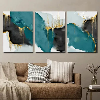 3pcs Abstract Marble Texture Golden Wall Art Canvas Unframed - High Quality Print 100% Australian Made Wall Canvas