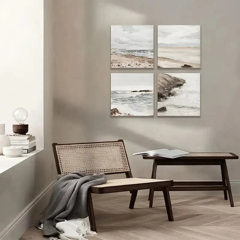 4pcs Coastal Prints, Beach Wall Art, Beach PrintWall Art Canvas Framed