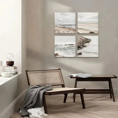 4pcs Coastal Prints, Beach Wall Art, Beach PrintWall Art Canvas Framed
