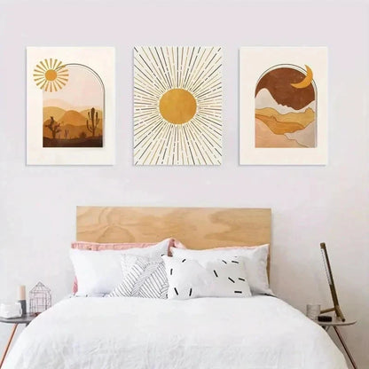 3pcs Western Desert Sun Moon Modern Perfect Wall Art Set Canvas Framed 40x60cm - High Quality Print 100% Australian Made Wall Canvas Ready to Hang