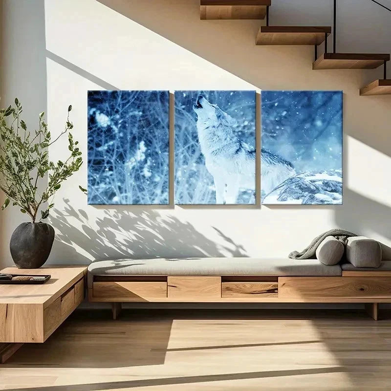3pcs Wolf Howling In The Snow Decoration Wall Art Set Canvas Framed 40x60cm - High Quality Print 100% Australian Made Wall Canvas Ready to Hang